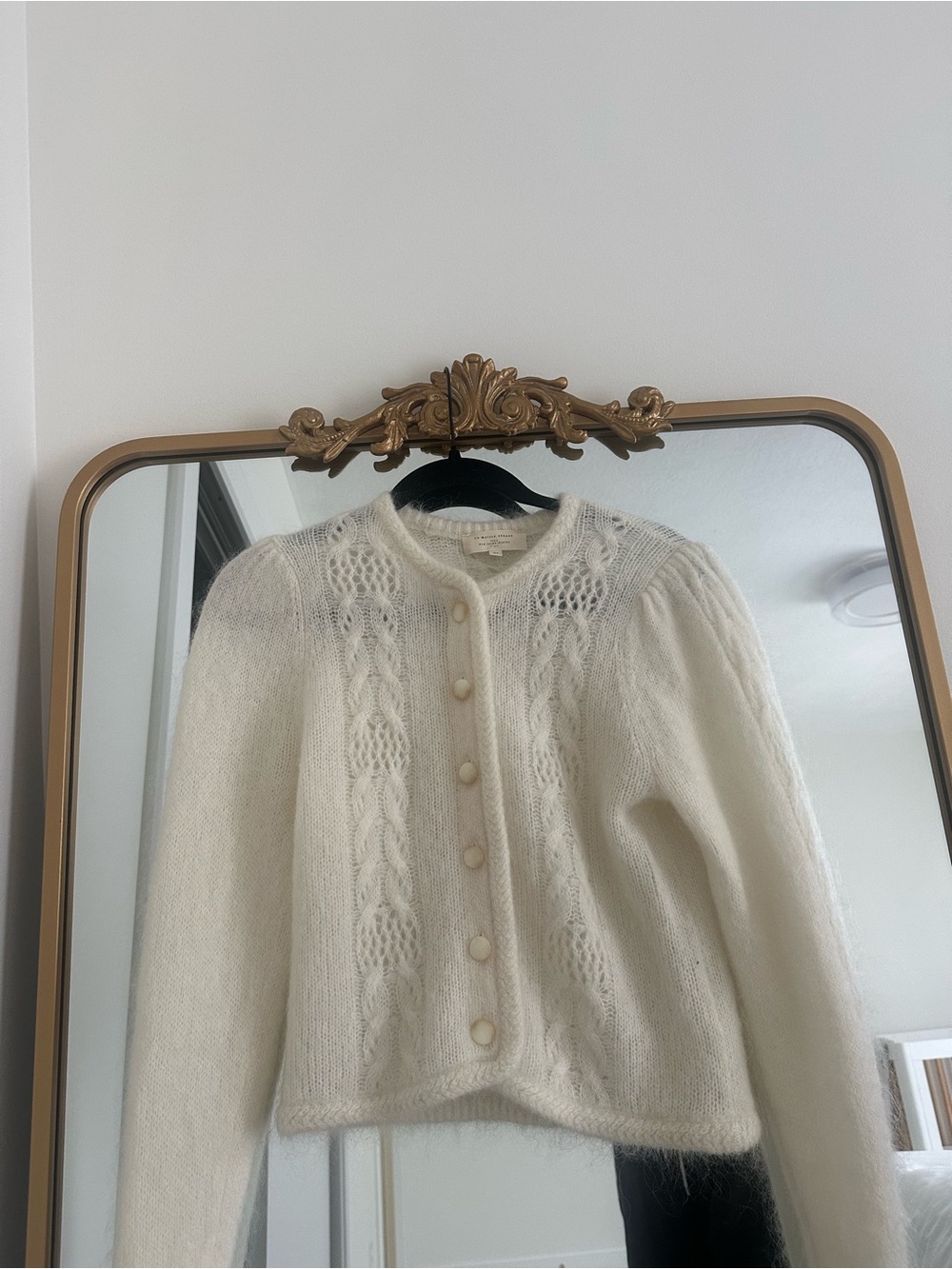Sezane Cream Cable-Knit Mohair Cardigan - Picture 3 of 5